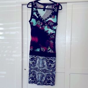 Custo Barcelona Vibrant Swirl Midi Dress